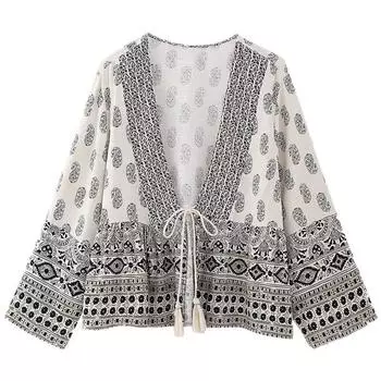 European and American Style New Fashion Trend Women s Loose All-Match Printed Cardigan Coat 2298037 712 White XS