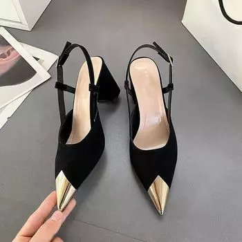 European and American style pointed head back empty fashion sandals 2024 spring and summer new popular metal head imperial sister fan temperament 35