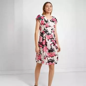European and American-Style Straight HANAJIRUSHI Cotton Plus Size Ladies Slim Looking Short Sleeves Red Flower color S