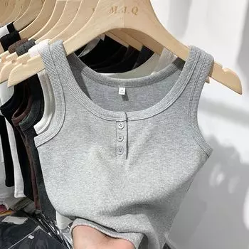 European and American-Style Thread-Designed Sleeveless Camisole 916 Gray M