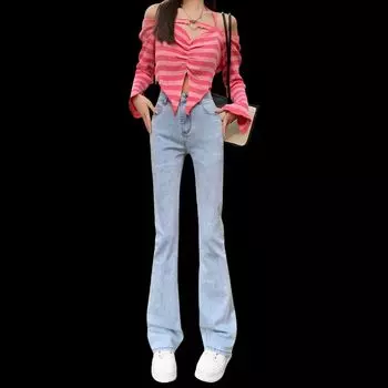 European and American-Style Yellow Mud Skinny Retro Jeans Light blue pants M