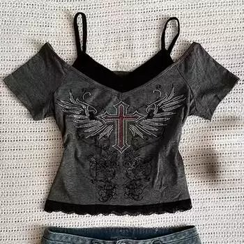 European and American Summer Geometric Pattern Printed Women s T-shirt S