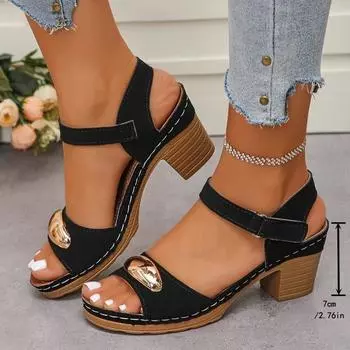 European and American thick-heeled sandals for women s outer wear 2025 summer new thick-heeled large-size high-heeled sandals for women s foreign trad 36