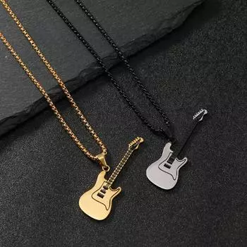 European and American titanium steel necklace retro personality hip-hop corrosion oiled guitar necklace sweater chain stainless steel jewelry