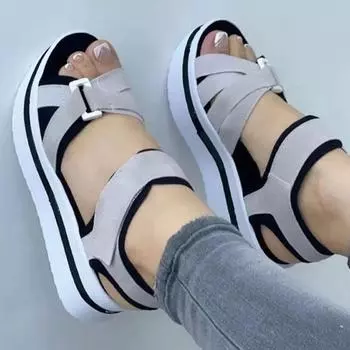 European and American Trendy Slope Heel Sandals 2024 Summer Design Feel Thick Sole Anti Slip Comfortable Women s Sandals Luxury 36 серый