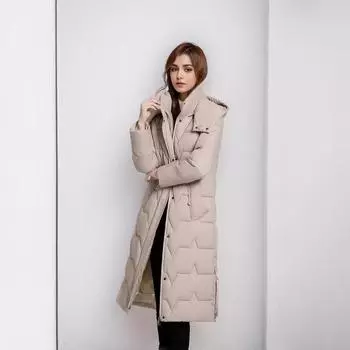 European and American Wavy Sewn Hooded Cotton-padded Clothes for Women s Winter Extended Over-the-knee Cotton Clothes Thickened Warm Jacket L