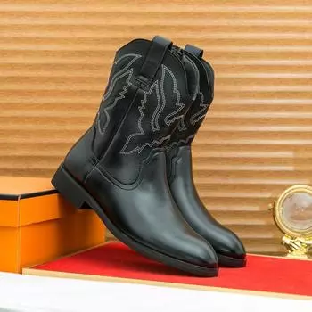 European and American Western Cowboy Boots Trendy Men s Shoes Tooling Fashion Retro Zipper Martin Boots High Top Boots 38