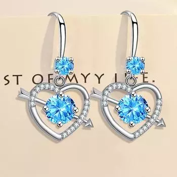 European and American Wish Women s Heart-shaped Long Love-shaped Earrings Imitating S925 Silver Earrings
