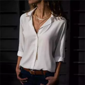 European and American Women s Clothing Popular Long-sleeved Women s Lapel Button-down Shirt Top S