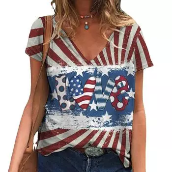 European and American women s wear Independent Day 3d printed women s short sleeve V-neck T-shirt S