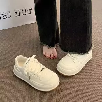 European big head white shoes women s spring 2025 new bread shoes casual versatile thick sole heightening board shoes 35