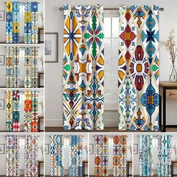 Европейский стиль Богемия Цветная сетка Принт Шторы 2 Панели Марокканский Дом Гостиная Спальня Кабинет Украшение Окна Кортины 100W130H(CM)40x51in&rod pocket