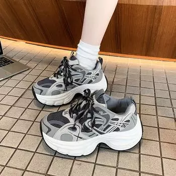 European dad shoes women s 2025 spring new breathable height increase casual super fire running sneakers 35 серый