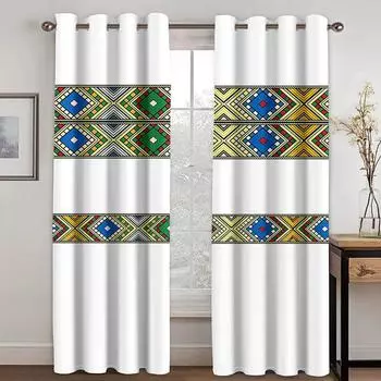 European Ethiopian Style Gold Stripe Curtain 2 Panel Deluxe Living Room Bedroom Window Decoration Curtain 2024 50W130H(CM)x2&Hook