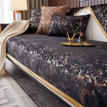 European Golden Edge Sofa Covers Dutch Velvet Stamping Style Sofe Cushion Four Seasons Universal Anti Slip Sofa Cover Towel 70x70cm 1pcs