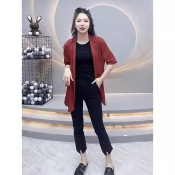 European Goods Paper Leather Pants Thin Cropped High Waist Bootcut Black S