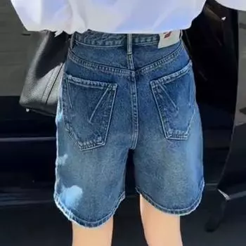 European Goods Retro Wide Leg Four Points Jeans Women 2025 Summer New Western Style High Waist Loose All-Match Straight Pants Dark blue S