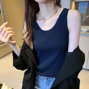 European Goods Summer Silm Tops Bottoming Shirt Camisole Black M
