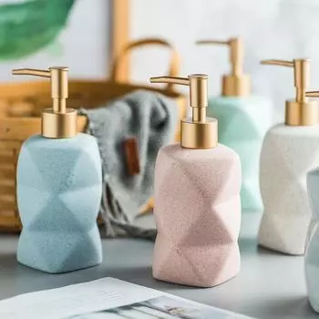 European Irregular Ceramic Lotion Bottle Bathroom Accessories Gold Press Head Hand Sanitizer Portable Dispensing Soap Dispenser серый
