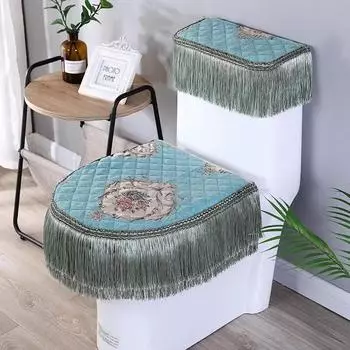 Европейская жаккардовая подушка на сиденье для унитаза с кисточками, кружевная вышитая подвеска из бисера, пылезащитный чехол на молнии, стильный коврик для унитаза