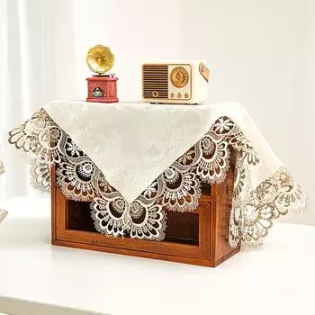 European Lace Embroidery Square Dust Cover Mat Table Cloth Multi-purpose Lamp Cover Towel Dust Proof Covers Transparent Placemat S 40x40cm