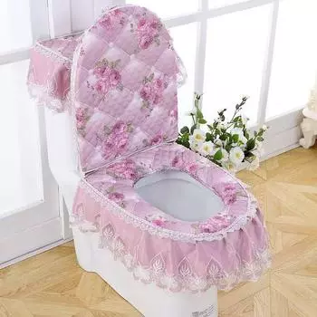 European Lace Toilet Seat Cushion 3Pc/Set Home Toilet Seat Cover Four Seasons Universal Polyester Washable Toilet Ring Pad
