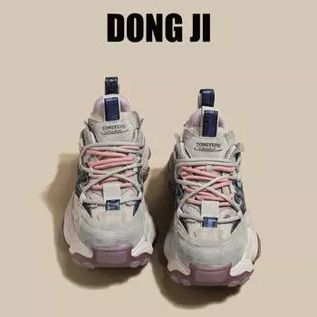 European leather heightening dad shoes women s niche 2025 spring new versatile shoes children s casual platform sports shoes 35