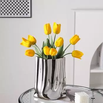 European light luxury ceramic fold plating Gold vase tabletop decoration Home decoration modern decorative vase