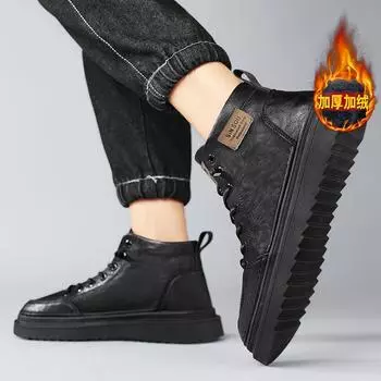 European light luxury high-top men s shoes 2024 new autumn and winter velvet warm Martin boots men s casual sports trendy shoes 39 чёрный