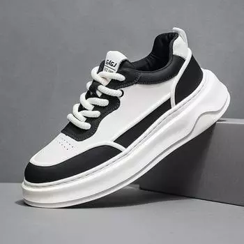 European New Shoes for Men Genuine Leather Casual Platform Shoes Fashion Flat Skateboard Shoes Lace-up Sneaker 38 бежевый