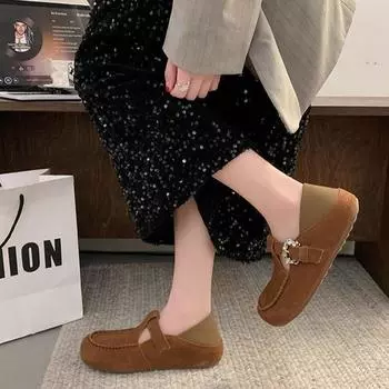 European niche frosted Piboken shoes women s 2025 new retro and comfortable two-wear casual shoes versatile soft-soled single shoes 35 коричневый