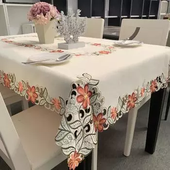 European Pastoral Embroidery Tablecloth Polyester Embroidery Fabric Orange Flower Dining Table Mat Coffee Table Tablecloth 88x150cm