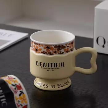 European Retro Mug Office Coffee Cup High Value Light Luxury Ceramic Cup Couple Home Water Cup Goblet Cup 400ml