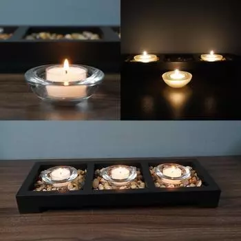 European simple IKEA glass crystal candlestick set wooden crafts home decoration candlelight dinner Set of three flying saucers (transparent)