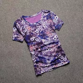 European Station 2024 Summer New Arrival Short Sleeve T-Shirt Women s Floral round Collar Gauze T-shirt Purple Half-Sleeve plus Size Tops Purple 2XL