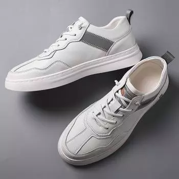 European station 2025 spring and autumn men s board shoes leather casual white shoes men s Korean version trendy shoes sports men s shoes 38