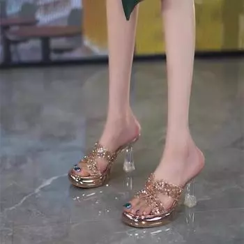 European Station босоножки со стразами женские летние туфли на высоком каблуке односложные тапочки новые водонепроницаемые босоножки на платформе с открытым носком на высоком каблуке 34