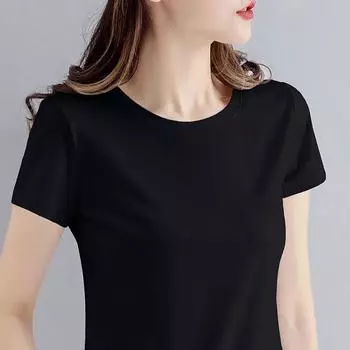 European Station Brand T-Shirt Women s Short-Sleeved round Neck 2025 New Arrival Summer Modal Cotton T-shirt Trendy Ins Bottoming Shirt Unpatterned-Black XL [55.00 kg-62.50 kg]]