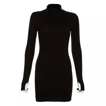 European Station Chic All-Matching Slim Fit Dress Women s Abstinence Series Minimalist Long Sleeve Stand Collar Super Slimming Sheath Skirt Black S