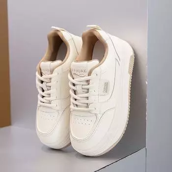 European Station Color Matching Little White Shoes Women s 2024 Spring Versatile Muffin Thick-soled Low-top Lace-up Versatile Casual Board Shoes Tide 35 бежевый