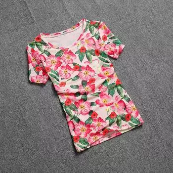 European Station Color round Collar Gauze Beautiful Short Sleeve T-Shirt Color S
