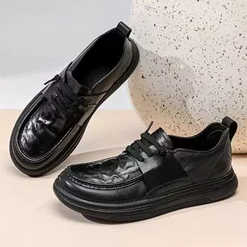 European Station Crooked Head Leather Shoes Men s 2024 Autumn New Versatile Business Casual Leather Men s Shoes Platform Loafers 38