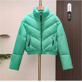 Европейская станция пуховая одежда женская свободная зимняя 2023 новая короткая короткая модная стойка воротник - стеганая куртка S чёрный