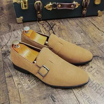 European Station Fashion Loafers Men One-piece Fashionable Buckle Frosted Leather Shoes Men Business Office Shoes Sizes 38-47 38