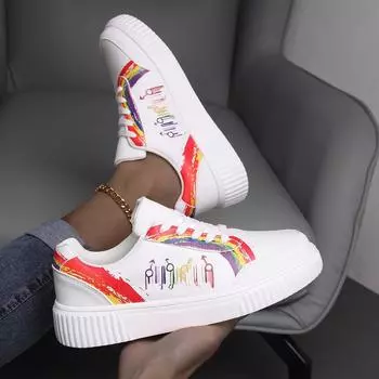 European Station Fashion Men S Shoes Couple Shoes Colorful Little White Shoes New Trend Versatile Light Luxury Board Shoes Summer Casual Shoes 36 белый