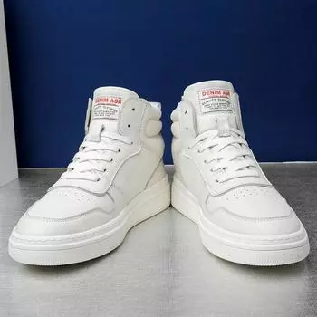 European station first layer cowhide men s high-top cotton shoes winter warm velvet board shoes round head white Martin boots men s shoes 38