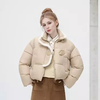 Европейская станция пуховая сращивание пуховая одежда женская зимняя корейская версия темперамент утолщенная стеганая куртка M чёрный