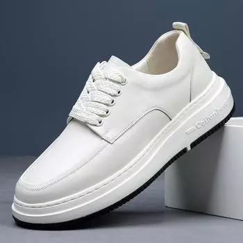 European station leather men s shoes spring 2024 new lightweight breathable calfskin little white shoes flat thick baseplate shoes 38 белый
