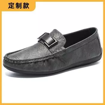 European station loafers men s British one-pedal lazy casual leather shoes soft-soled Doudou shoes breathable summer trendy shoes men 39