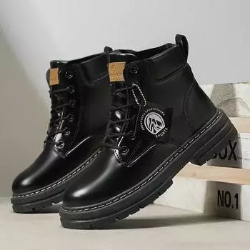 European Station Martin Boots Men s 2024 Autumn New British Style Big Yellow Boots Soft Leather Soft Sole Retro Short Boots Tooling Boots 45 коричневый